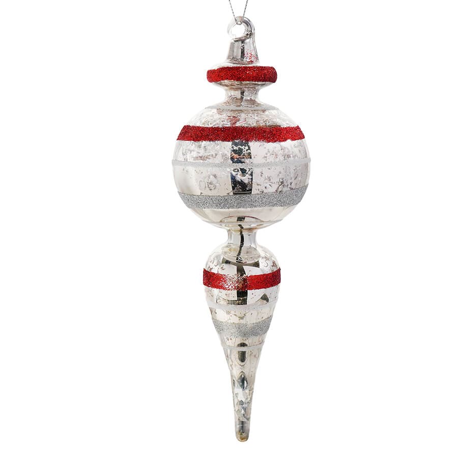 Classic Glittered & Striped Finial Ornament