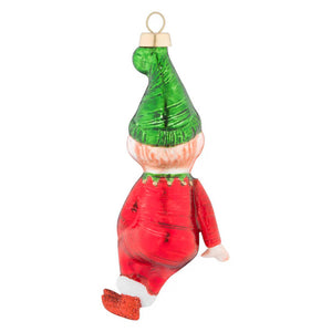 Classic little elf ornament glossy green and red glass elf with gold loop perfect santa ornament or pez dispenser ornament