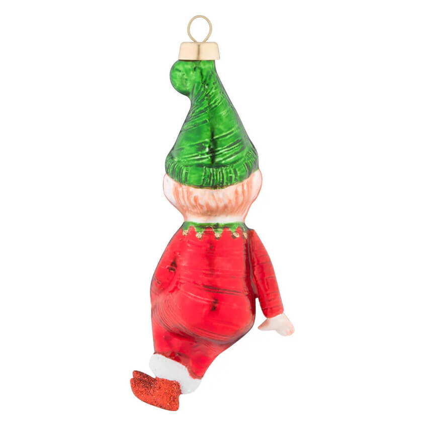 Classic little elf ornament glossy green and red glass elf with gold loop perfect santa ornament or pez dispenser ornament