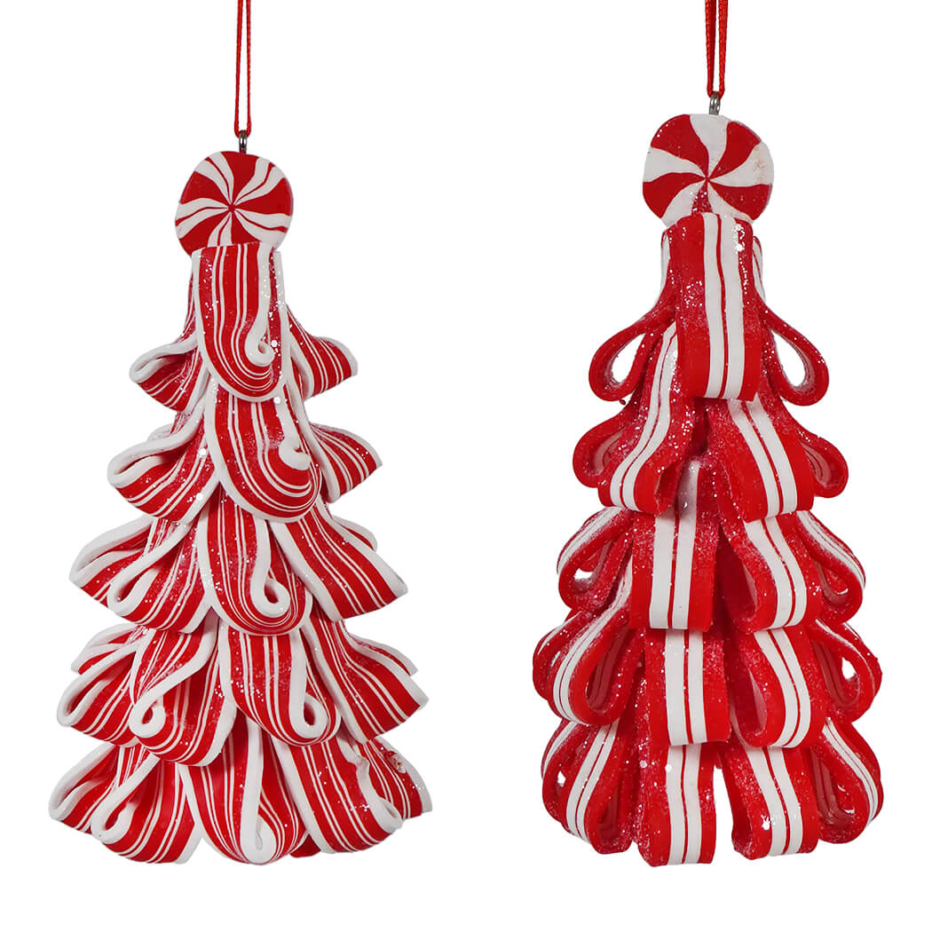 Clay Dough Holiday Peppermint Ribbon Candy Tree Ornaments Set/2 - Ornaments