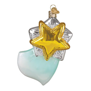 Clever peter pan ornament shiny gold star christmas glass ornament layered on silver star with blue glass base for toys and fun