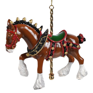 Brown clydesdale carousel ornament horse ornament by kurt adler perfect for holiday decoration