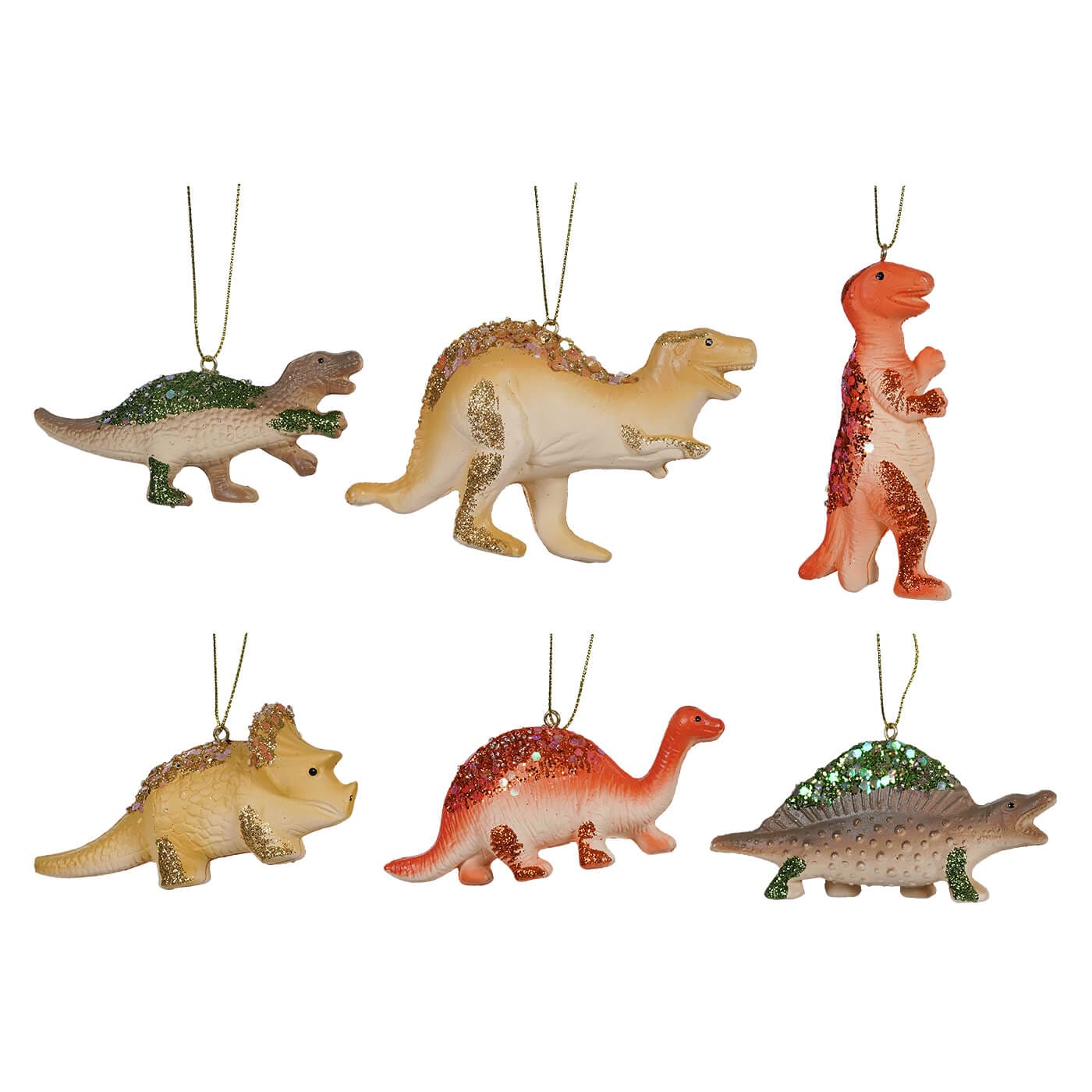 Colorful Glittered Dinosaur Ornaments Set/6 - Ornaments