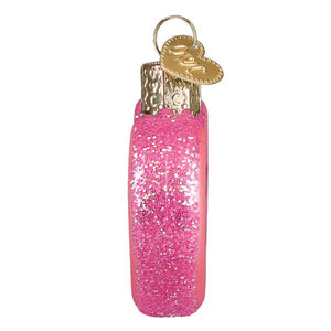Pink glittery glass conversation heart ornament with gold cap and heart tag from heart ornaments gift set of 3