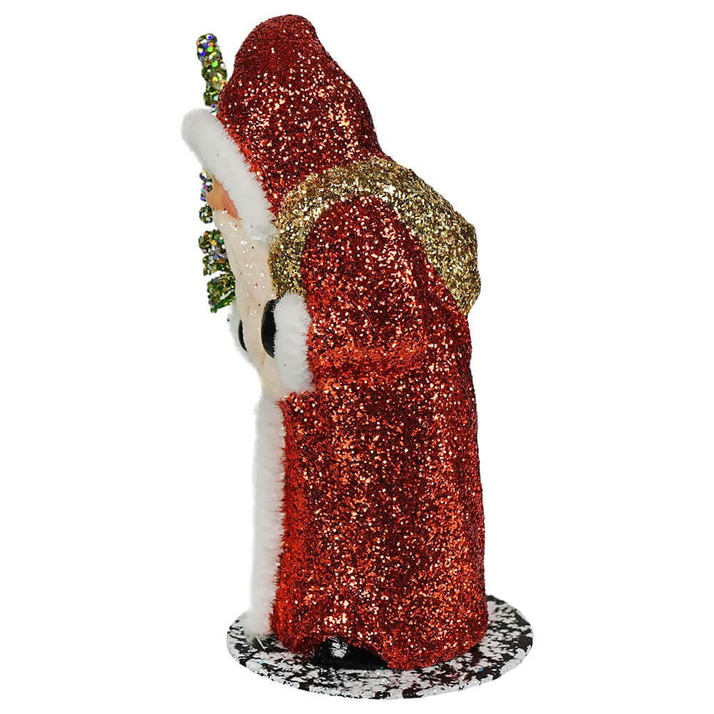 Copper Glittered Santa Holding Gold Sack