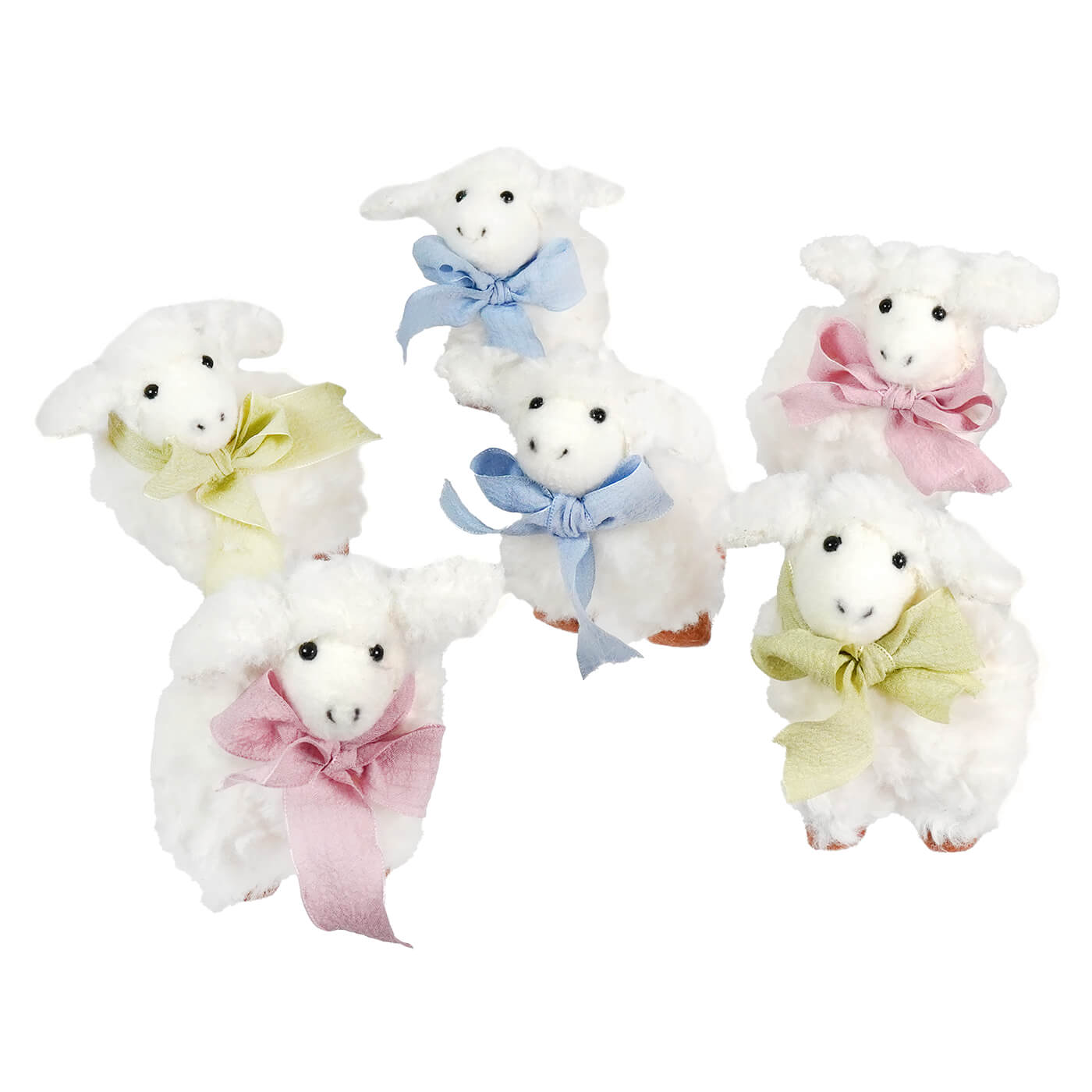 Crate full of fluffy white sheep boxed set features six plush woolly lambs with pastel satin bows perfect for raz imports easter spreading holiday cheer
