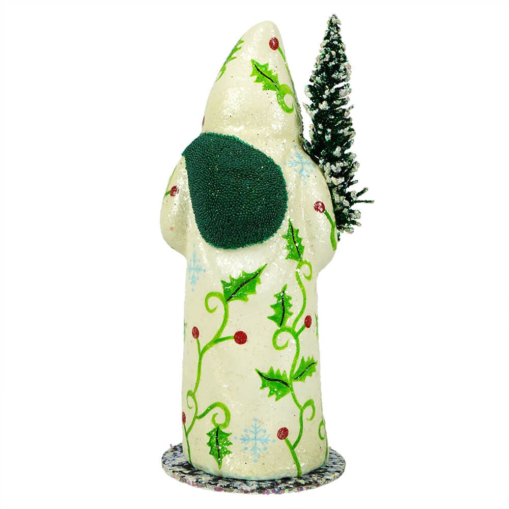 Cream Coat Santa Holding Tree