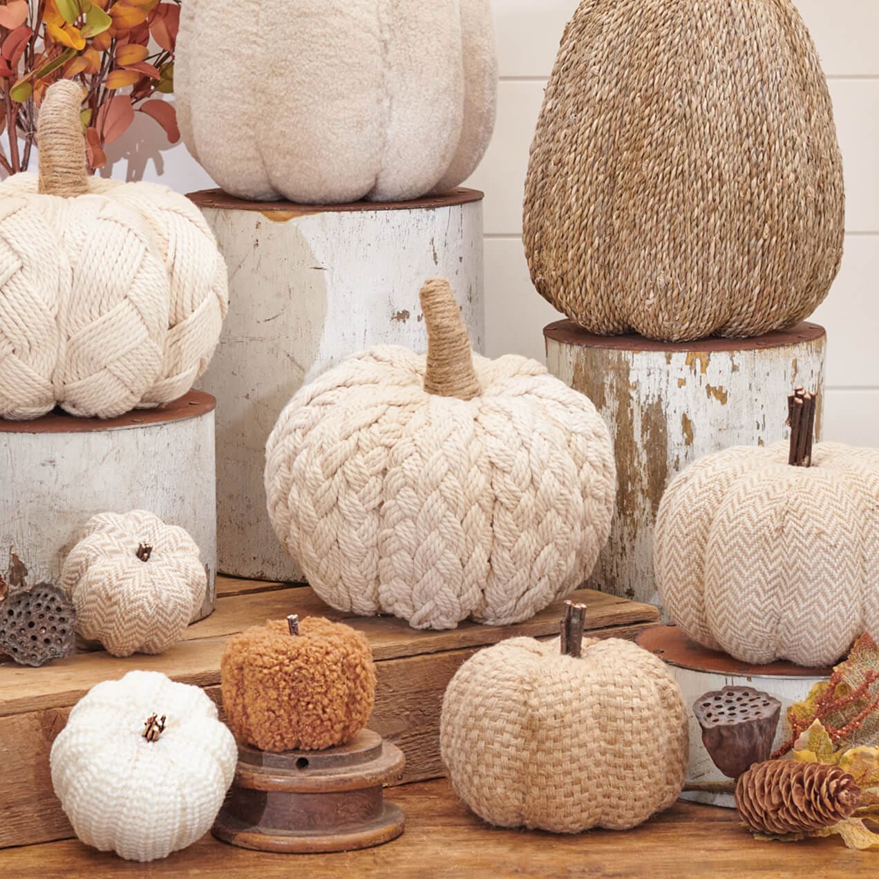 Cream Woven Cotton Pumpkin - Thanksgiving