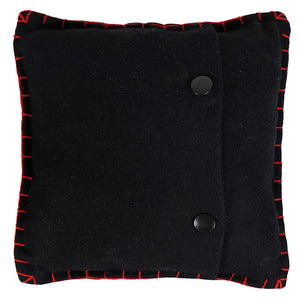 Black felt crossed canes birds pillow with red stitching and two button closures perfect for holiday pillows