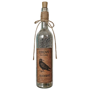 Crow Feathers LED Mercury Glass Halloween Bottle