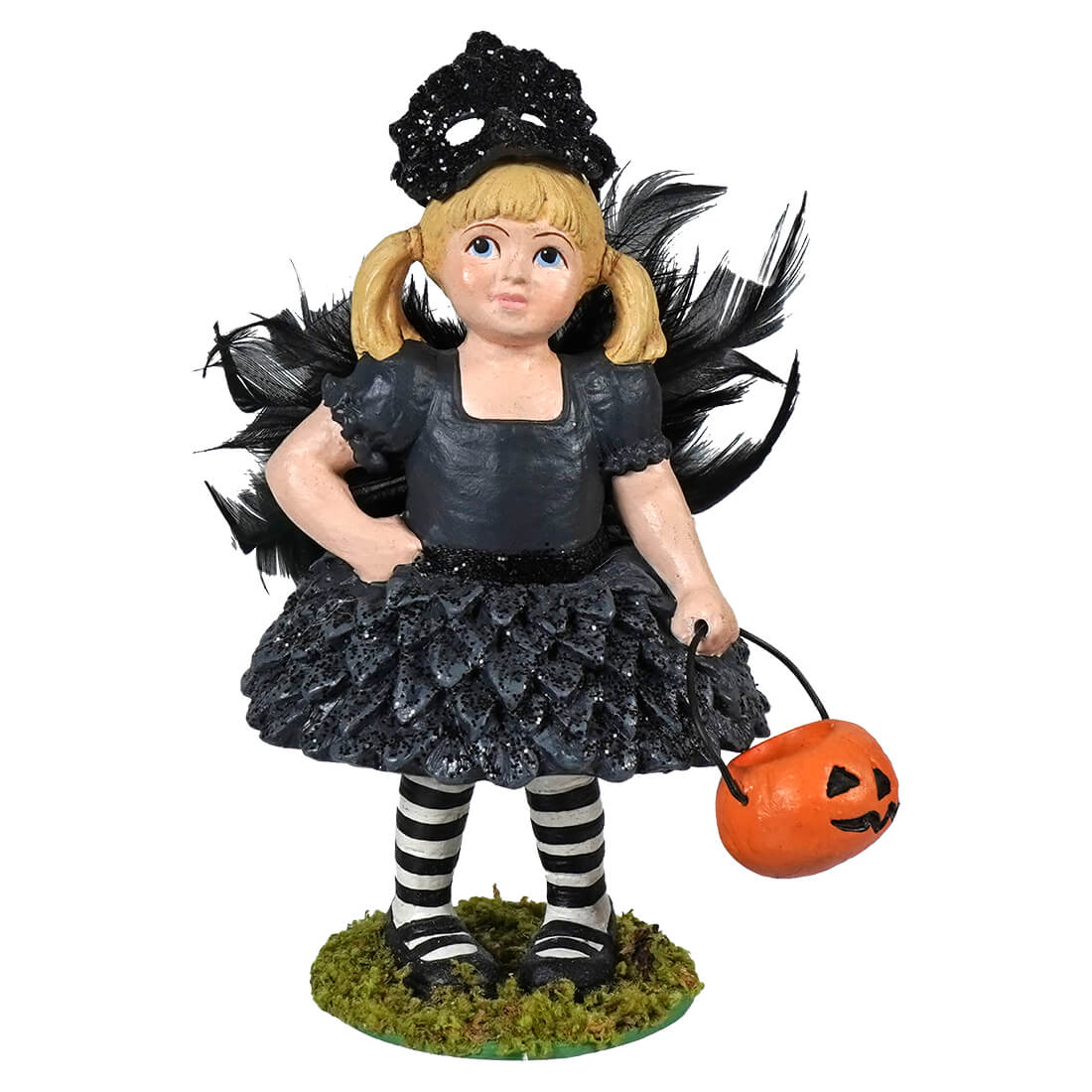 Halloween fairy figurine crow hazel girl with black wings and rustic details perfect for spooky decor