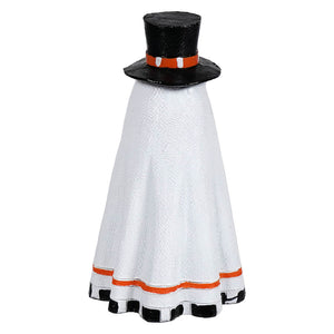Cute ghost holding boo sign figurine with black top hat and orange trim from vintage halloween ghost figures decor ornaments