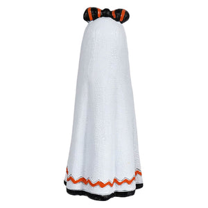 Cute ghost holding jack-o-lantern bag with black and orange striped feet and antennae halloween ghost figures decor