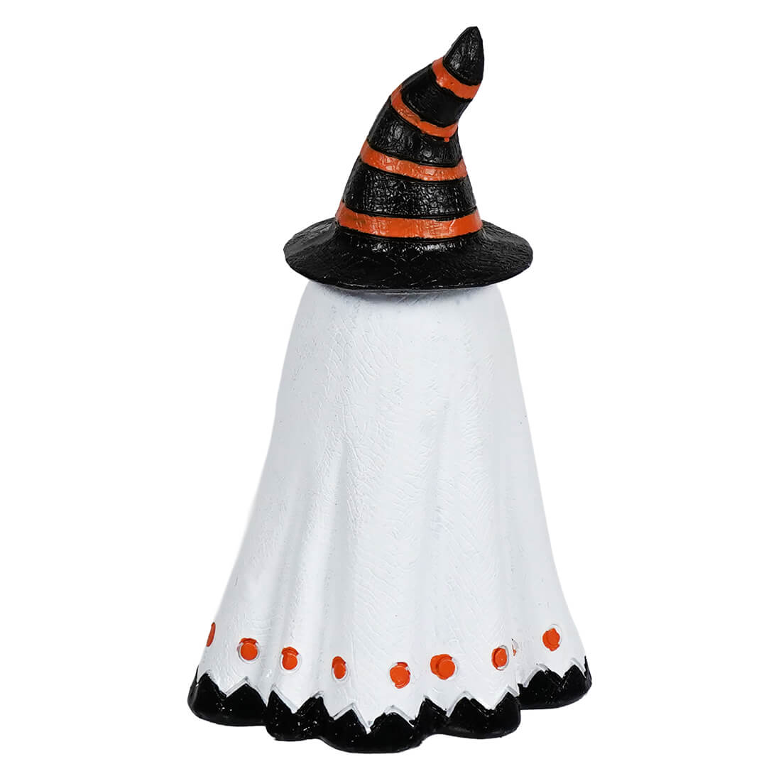 Cute ghost holding jack o lantern bucket wearing black and orange witch hat from halloween vintage collection decor ornaments