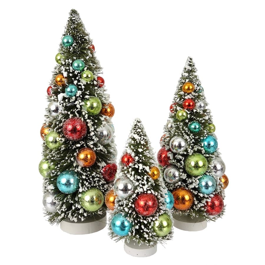 Dark Green Bottle Brush Trees with Large Balls Set/3