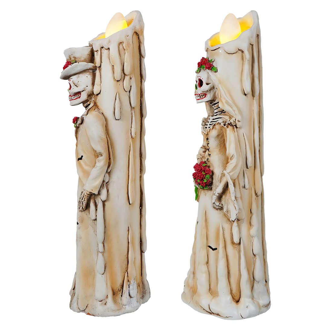 Day Of The Dead Bride & Groom Candles With LED Lights Set/2 - Halloween