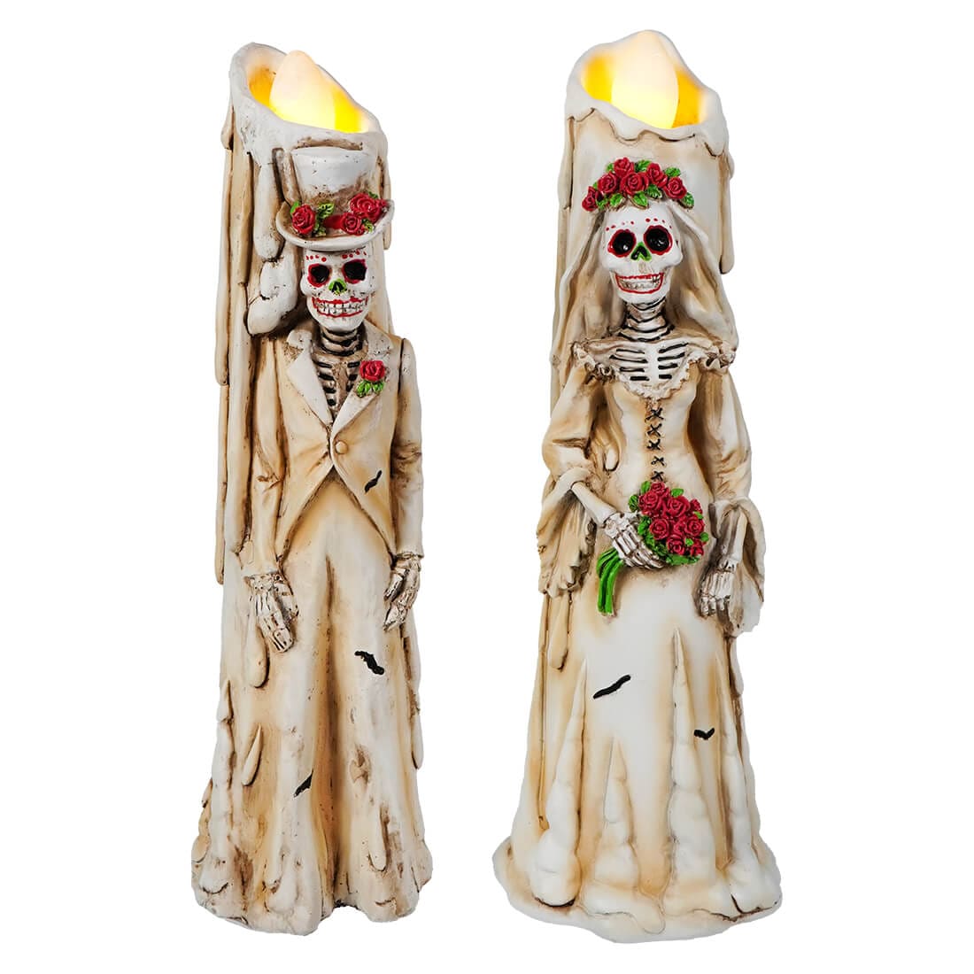 Day Of The Dead Bride & Groom Candles With LED Lights Set/2 - Halloween