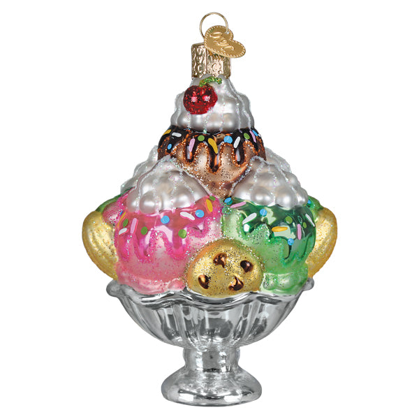 Decadence delight sundae ice cream ornament with colorful glass scoops and chocolate drizzle soft serve ornament