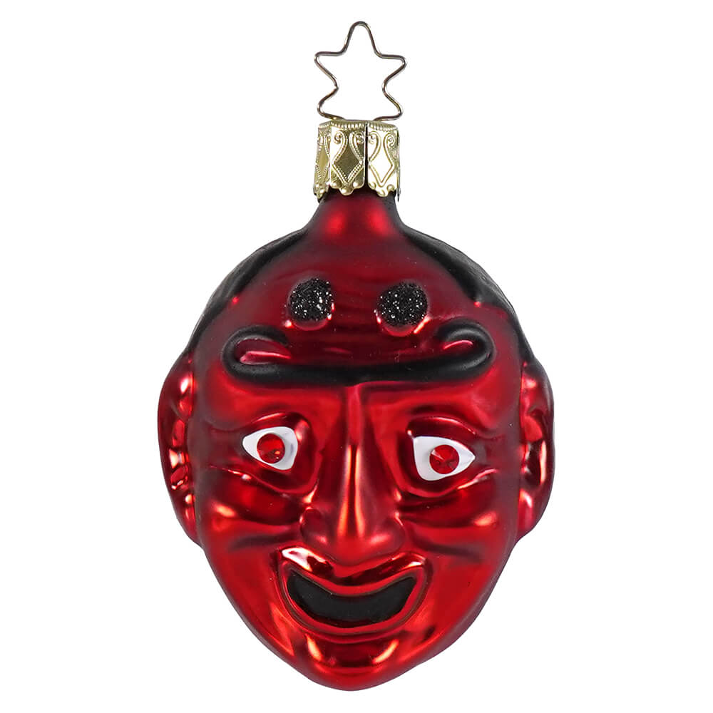 Red devil’s head ornament in glossy finish perfect for spooky halloween ornaments or unique holiday decor
