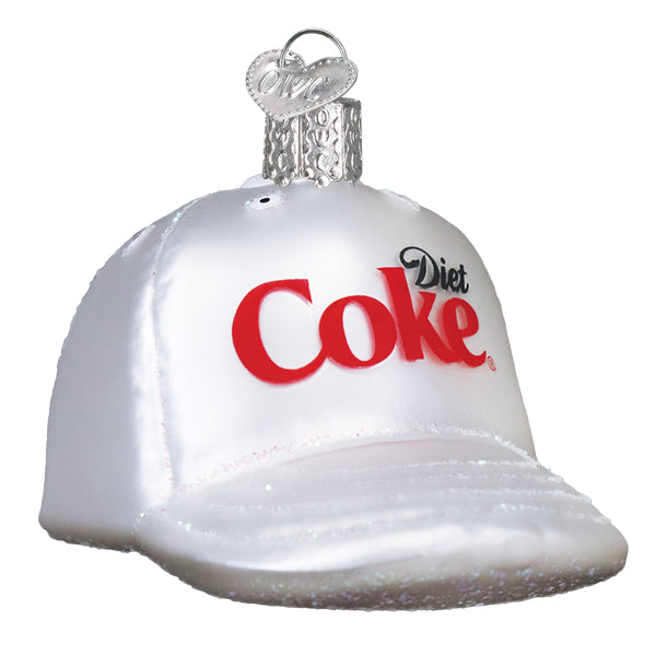 Diet coke baseball cap ornament with white glass cap and red black logo, perfect for baseball cap ornament fans