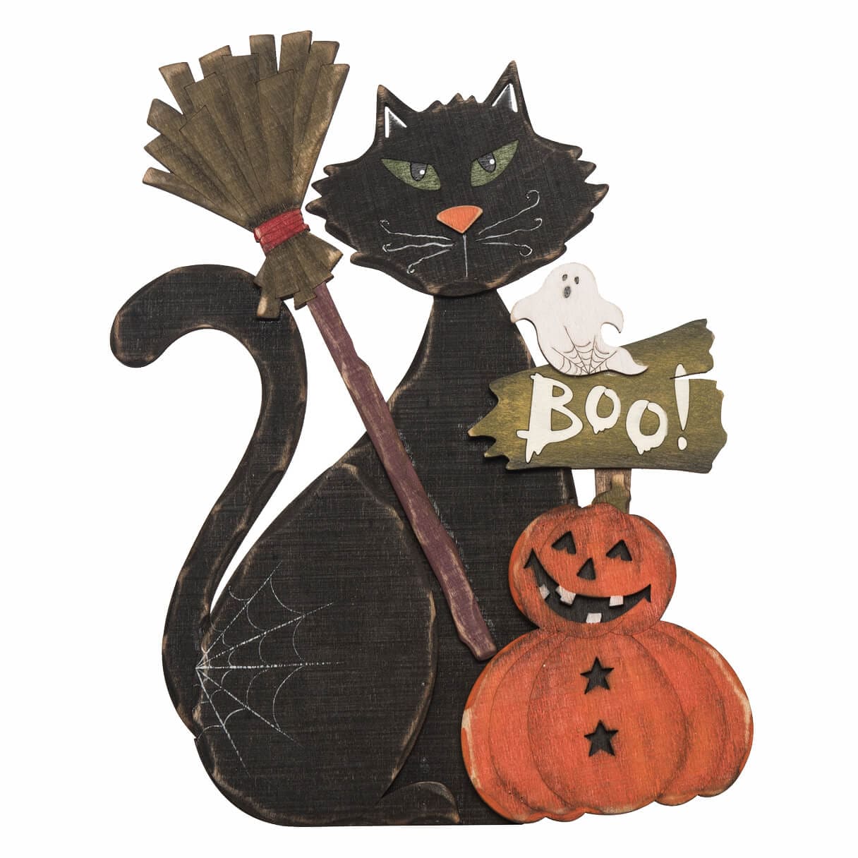 Dimensional Plywood Black Cat & Jack-O-Lantern Decor - Halloween