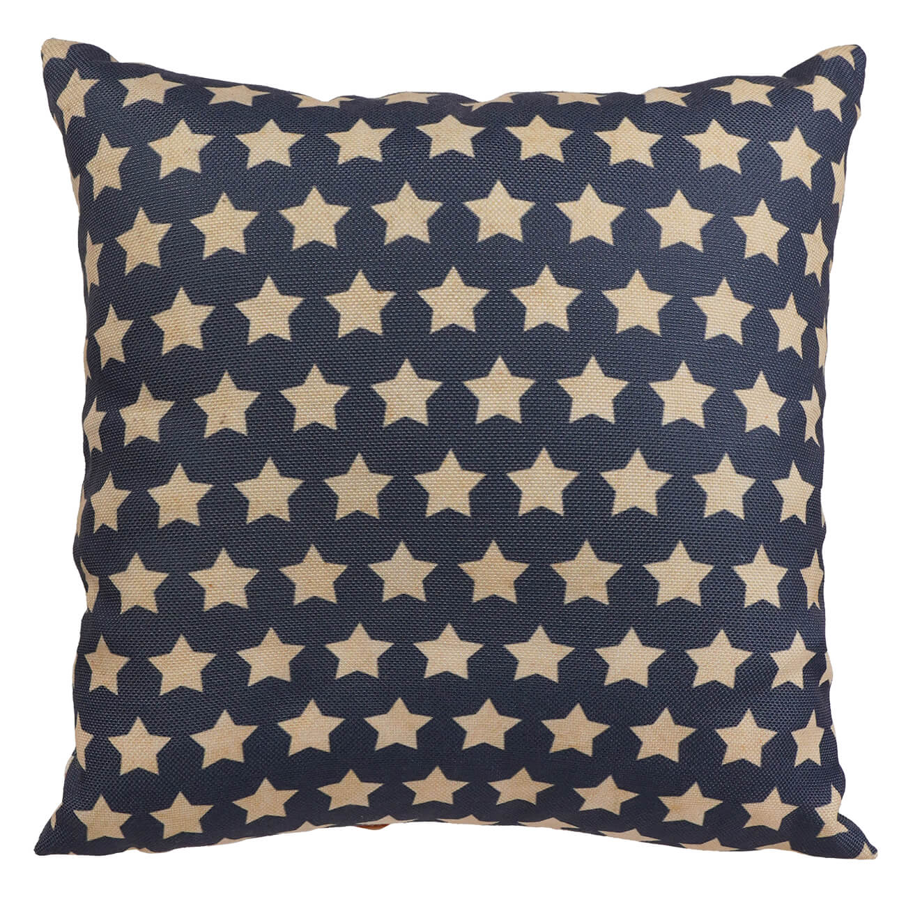 A navy blue double-sided striped americana star pillow with beige stars perfect for a valentines day pillow vibe