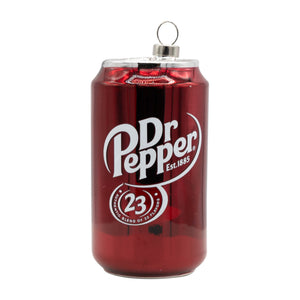 Red dr pepper 23 can-shaped ornament with silver top and logo perfect for vintage cereal box or cereal box ornament collectors