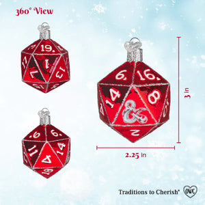 Red glass dungeons and dragons d20 dice ornament with silver numbers perfect dragons red box tabletop decor