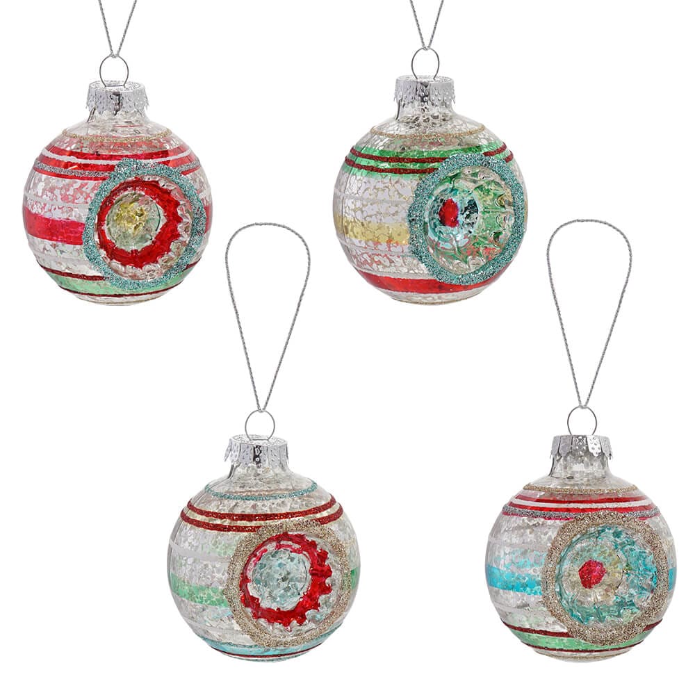 Early Years Glass Reflector Ball Boxed Ornaments Set/4