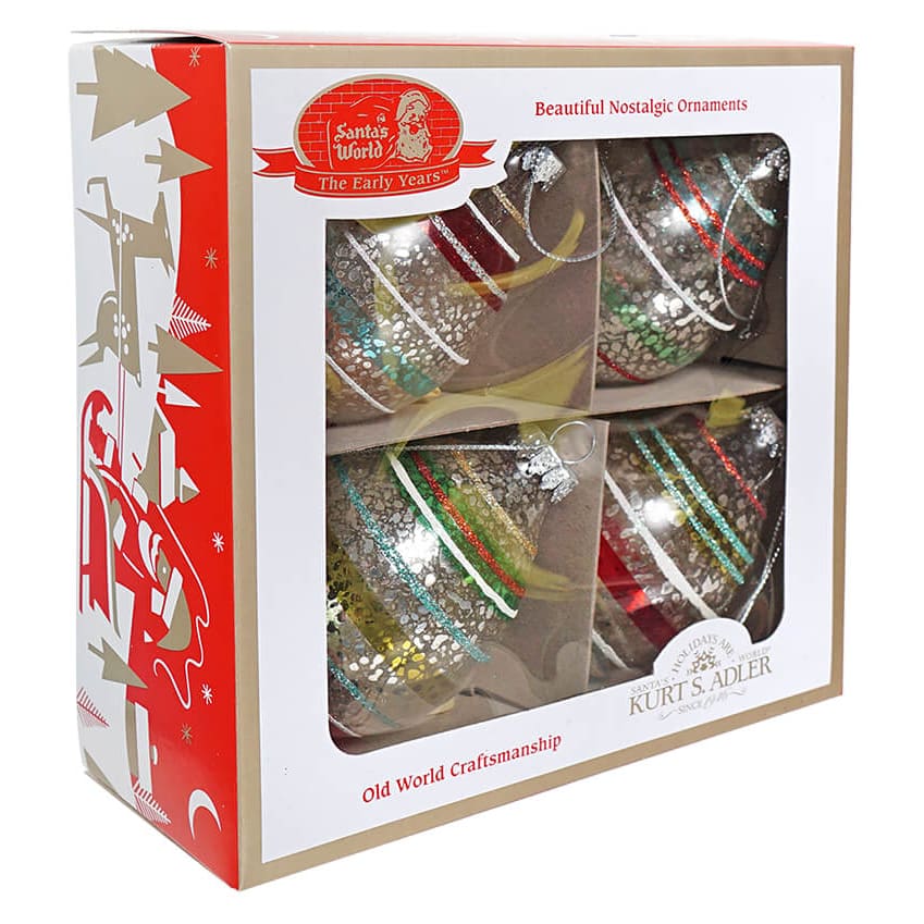 Early Years Glass Reflector Drop Boxed Ornaments Set/4