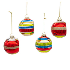 Early years glass finial ornament boxed set of 4 colorful striped ball indent reflector christmas ornaments