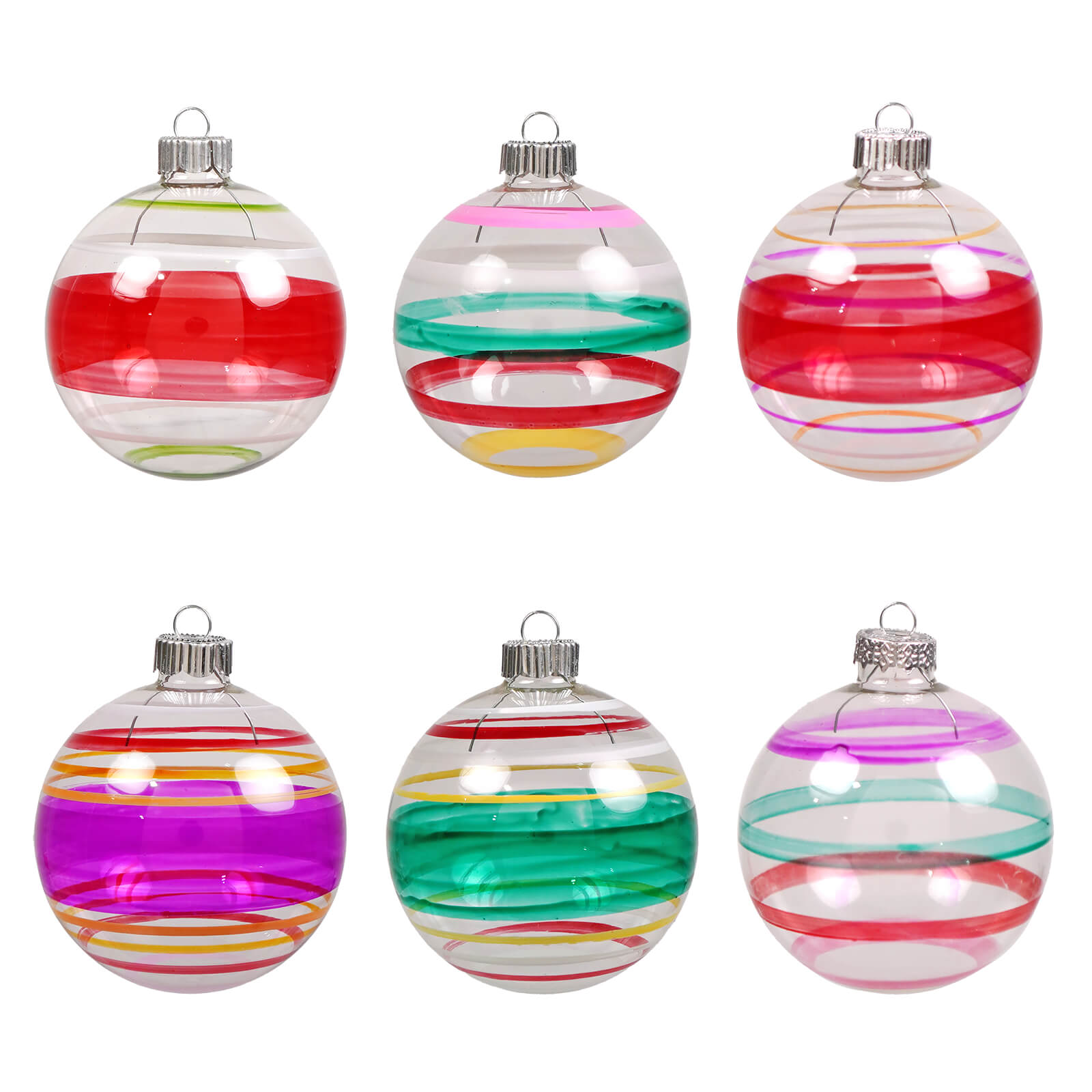 Early years striped clear glass ball ornaments box set of 6 with colorful horizontal stripes perfect as finial ornaments or kurt adler ornament gift