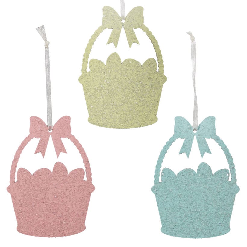 Egg Basket Glittered Ornaments Set/3