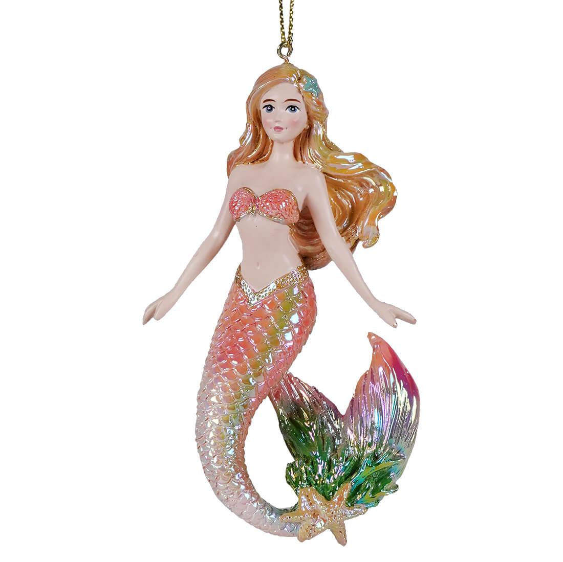 Iridescent electroplated blonde pink mermaid ornament made of resin perfect as a pink mermaid ornament decor