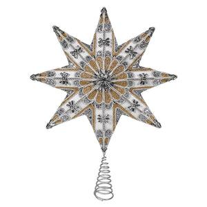 Embroidered Silver & Gold Star Tree Topper