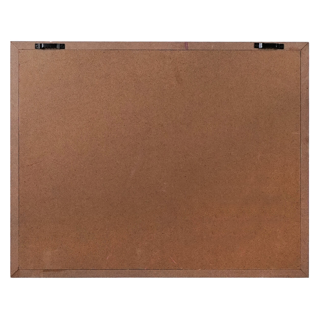 Brown wooden board with black hinges at the top.