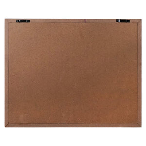 Brown wooden board with black hinges at the top.