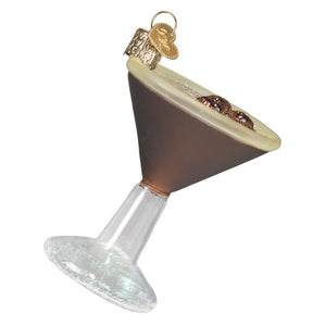Brown espresso martini ornament with clear glass stem and gold clasp perfect for beverage and drink ornaments collection
