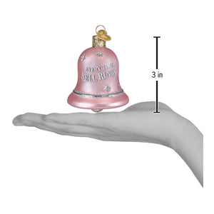 Delicate pink glass bell rings ornament with silver snowflakes and vintage gold clapper from world christmas collection