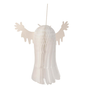 White paper evil ghost accordian with honeycomb texture and outstretched arms paper hanging decoration set of 2