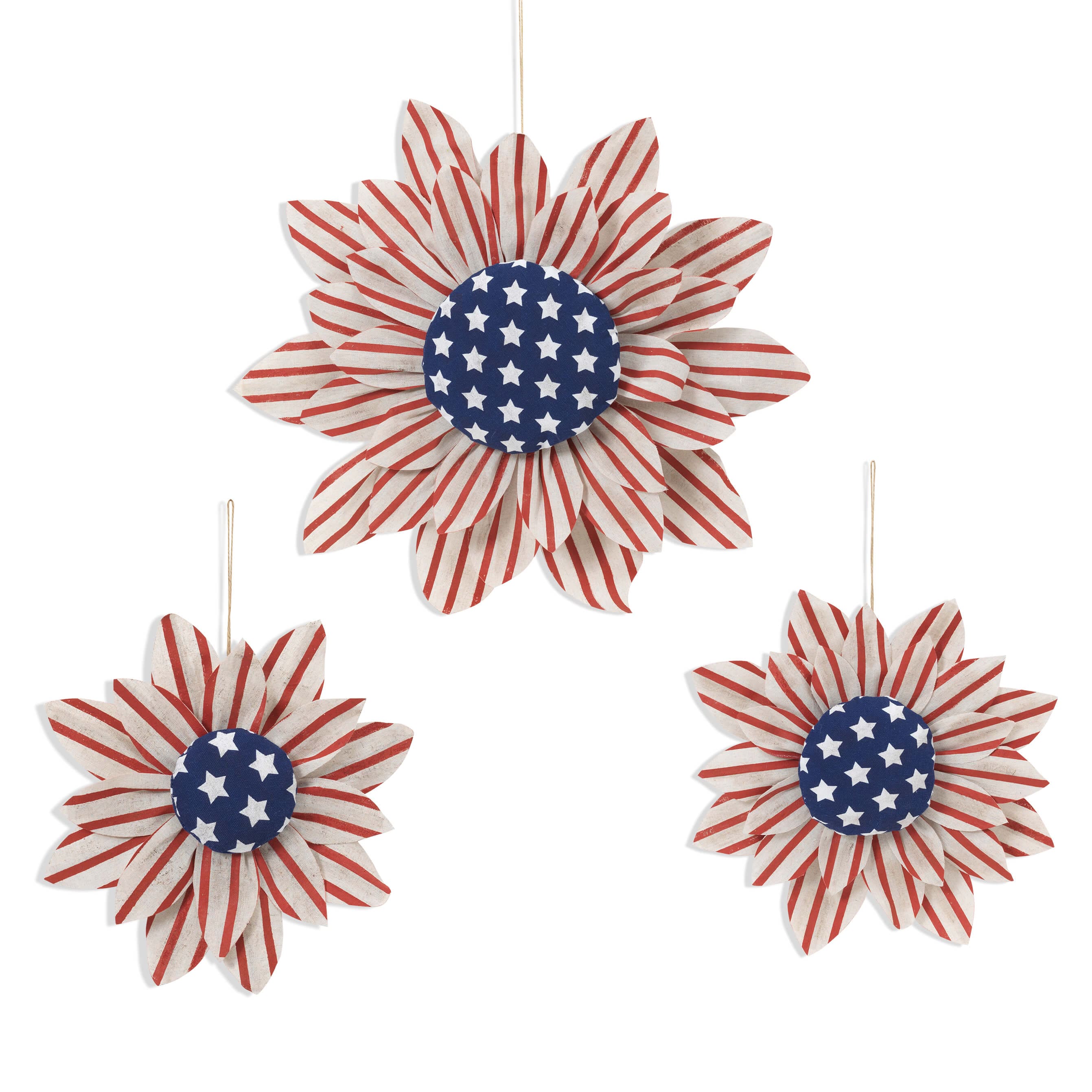 Fabric Americana Sunflower Wall Hangings Set/3 - Patriotic