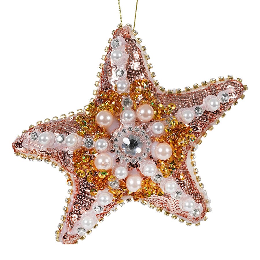 Fabric Beaded Pink & Gold Starfish - Ornaments