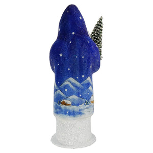 Faded Blue Santa With Snowy Village Scene