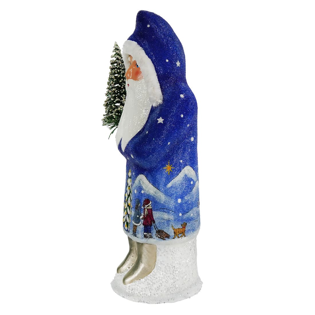 Faded Blue Santa With Snowy Village Scene