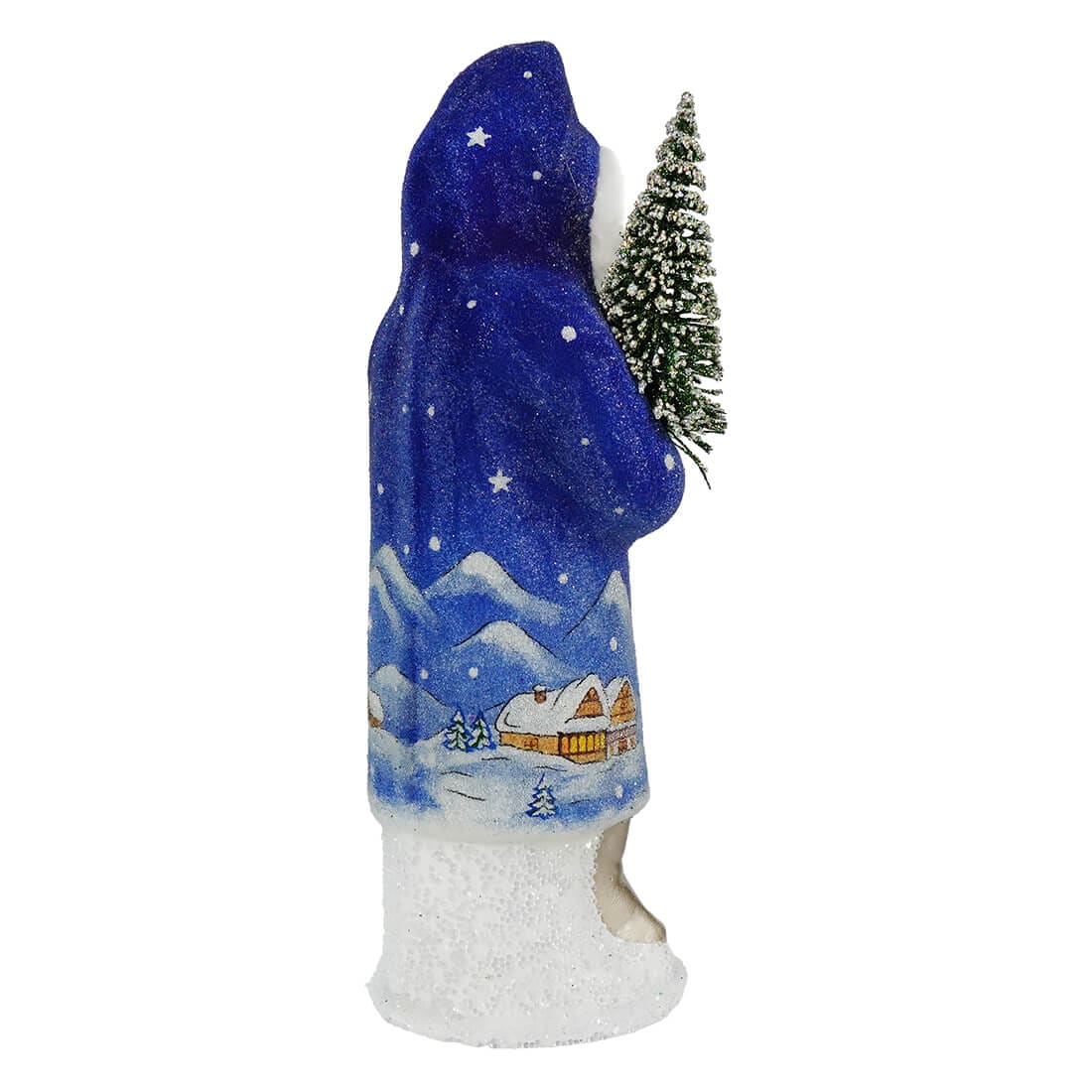 Faded Blue Santa With Snowy Village Scene