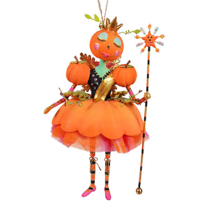 Whimsical pumpkin fairy glitterville ornament in orange and green perfect halloween ornaments for festive decor