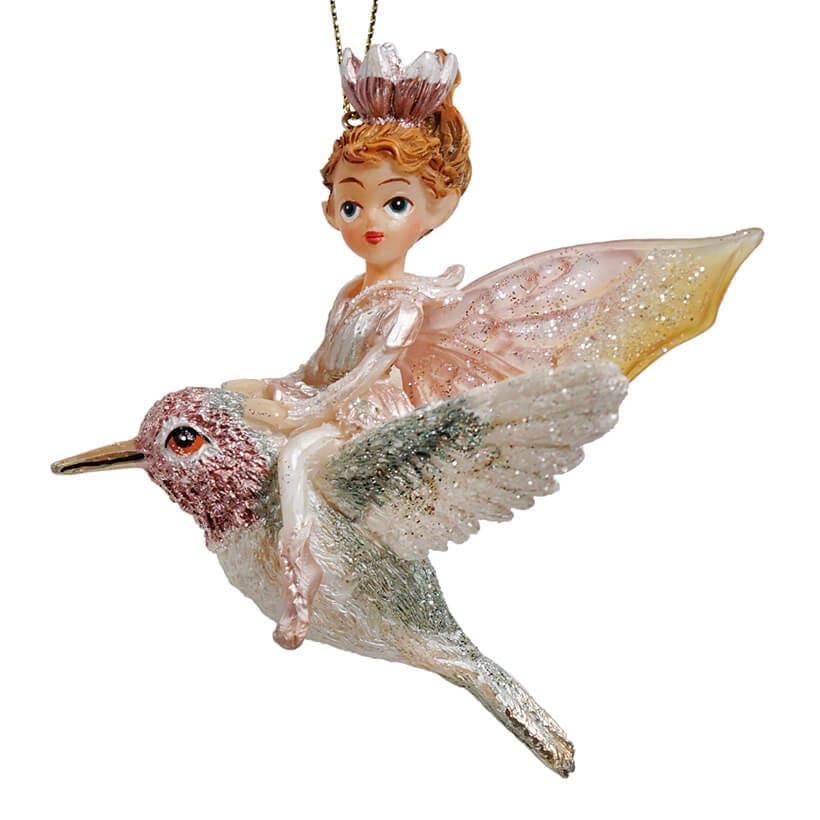 Fairy On Hummingbird Ornament