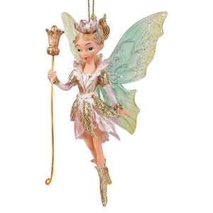 Fairy queen ornament with glittery wings and delicate details perfect as a garden or december diamonds ornament