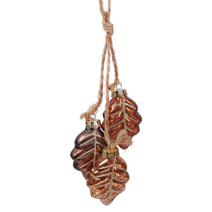 Fall Glass Oak Leaves Dangle Ornaments Set/3 - Ornaments