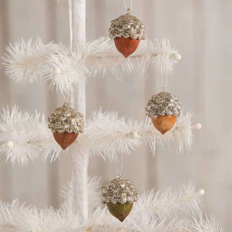 Fall Glittered Acorn Mini Ornaments Set/4